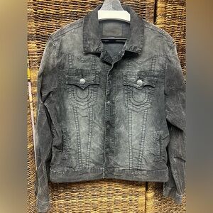 True Religion- Men's Black‎ Denim Jacket,Distressed/Worn/Wash, Size:Large, Jimmy